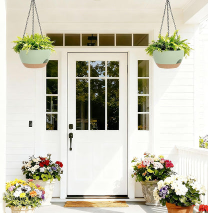 8 Inch Hanging Planters for Indoor Outdoor Plants, 4 Pack Black Plastic Self Watering Hanging Baskets with Drainage Holes and Chain for Garden Porch
