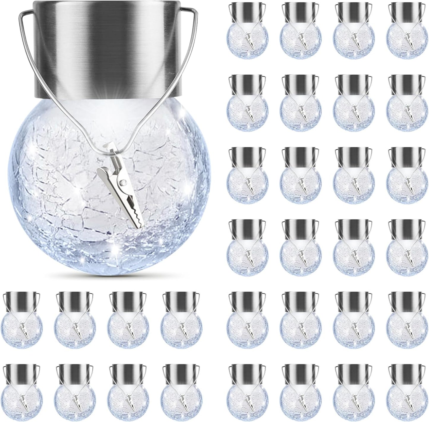 Solar Outdoor Lights Decorative 12 Pack, Hanging Solar Garden Lights Waterproof, Solar Powered Globe Cracked Glass Ball Lantern for Yard Patio Fence Tree Umbrella Holiday Decoration, Warm White