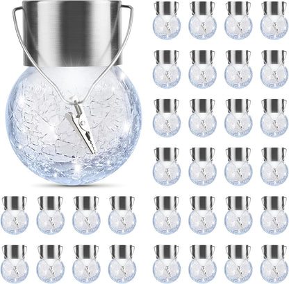 Solar Outdoor Lights Decorative 12 Pack, Hanging Solar Garden Lights Waterproof, Solar Powered Globe Cracked Glass Ball Lantern for Yard Patio Fence Tree Umbrella Holiday Decoration, Warm White