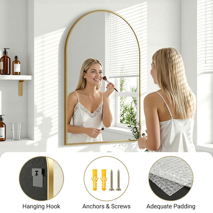 Antok Arched Bathroom Mirror, 20"x30" Wall Mounted Mirror, Vanity Mirrors for Over Sink, Aluminum Alloy Frame Bathroom Mirrors Living Room, Bedroom and Entryway, Black