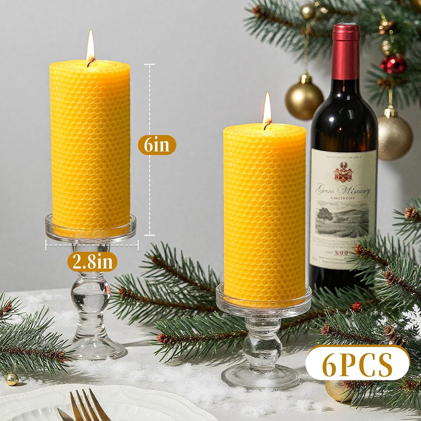 3 Pack Natural Beeswax Pillar Candles,Handmade Pure Beeswax Rolled Candle-60 Hours Long Burning,Honeycomb Bees Wax Candles for Home, Prayer,Dripless Smokeless Unscented Pillar Candle 2x4in