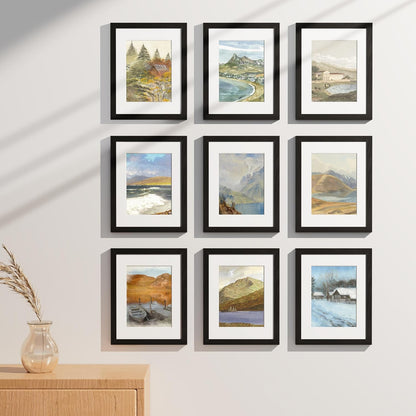 Vittanly 8x10 Picture Frames Set of 9, Shatter Resistant Plexiglass, Display 5x7 Pictures with Mat or 8x10 without Mat, Photo Frames for Wall or Tabletop, Engineered Wood, Black - Colors A