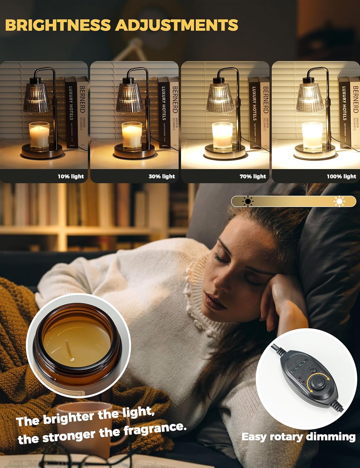 GODONLIF Candle Warmer Lamp with Timer Dimmable, Birthday Gifts for Women Mom, House Warming Gifts New Home Decor, Wax Melt Warmer for Jar Candles with 2 Bulbs