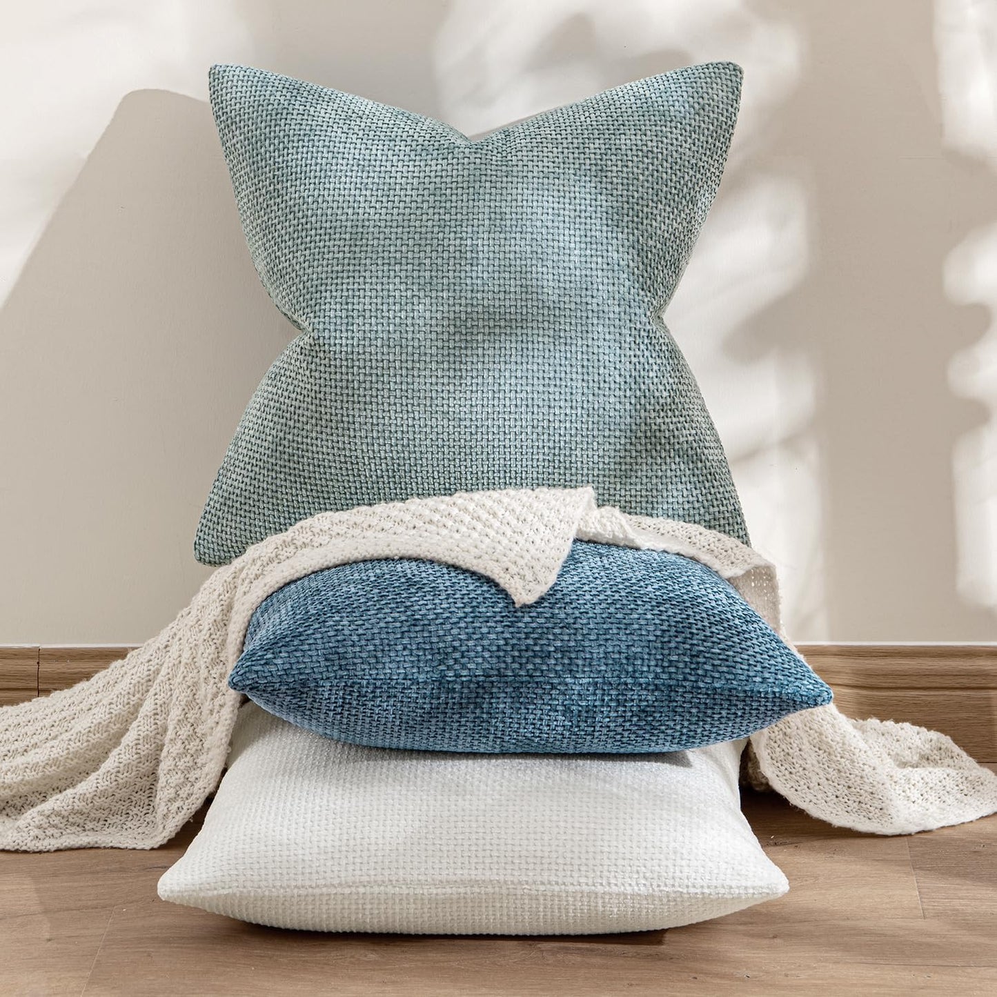 MIULEE Pack of 2 Couch Throw Pillow Covers 18x18 Inch Neutral Beige Modern Boho Accent Decorative Pillow Covers Soft Chenille Farmhouse Cushion Covers for Home Decor Bed Sofa Living Room