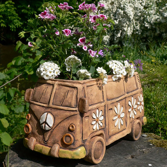 Vintage Bus Planter Pots - 5.5 Inch Cute Succulent Planters for Indoor/Outdoor Home & Garden Decor (DIY Herb Planting Ready)