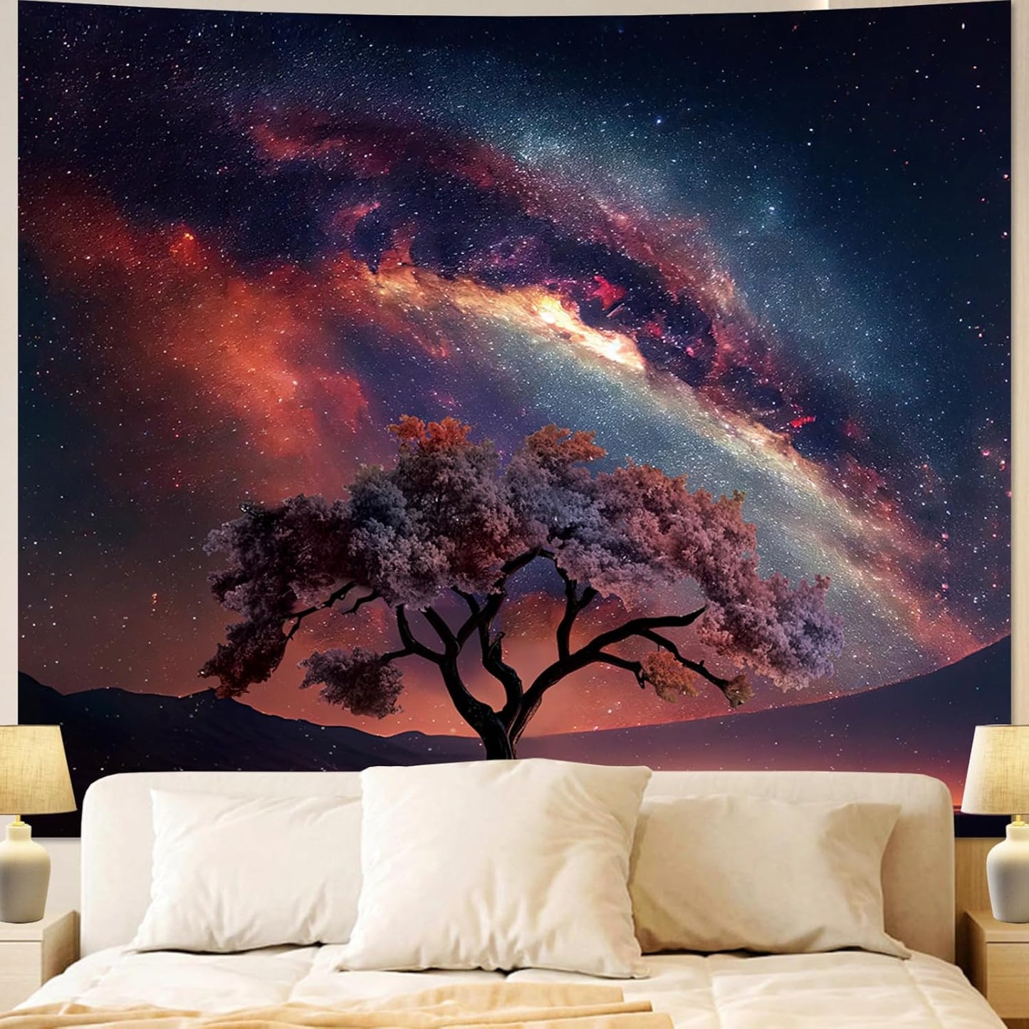 Apdidl Forest Galaxy Starry Tapestry for Bedroom Ceiling, Blue Space Night Starry Sky Moon Stars Tapestry Aesthetic, Tree Forest Milky Way Backdrop Wall Hanging for Dorm Living Room Decor (51" X 60")