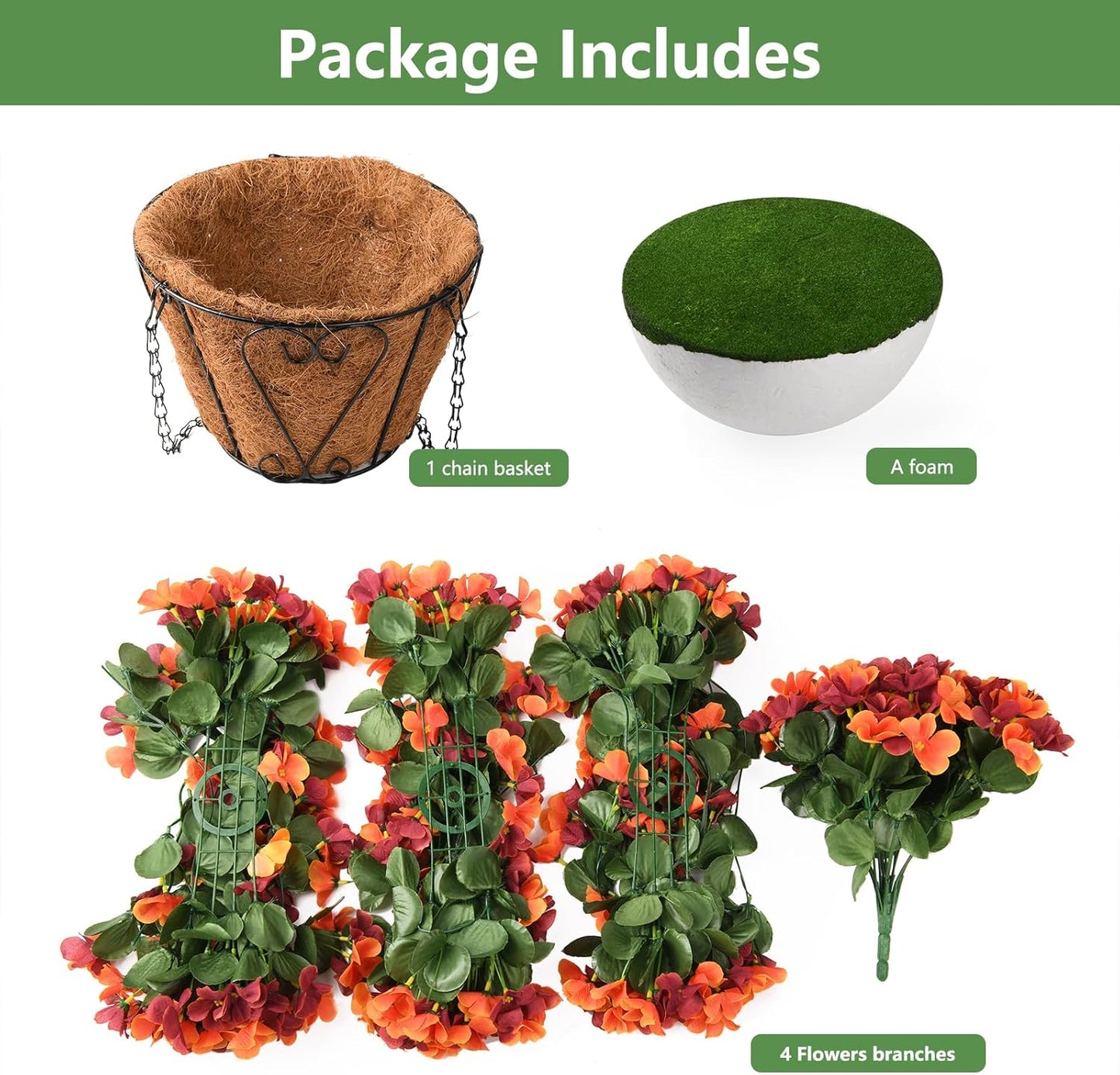 INQCMY Artificial Fake Hanging Plants Flowers Basket for Spring Summer Outdoor Outside Decoration,Faux Silk Begonia Flower in Planter Look Real UV Resistant for Home Porch Patio Balcony Yard Decor