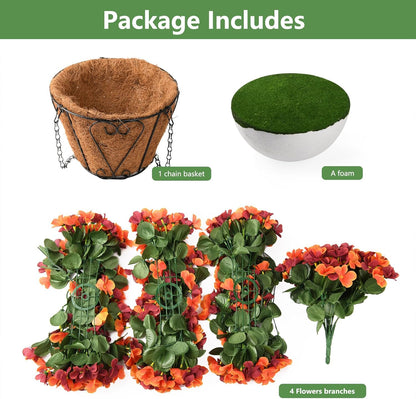 INQCMY Artificial Fake Hanging Plants Flowers Basket for Spring Summer Outdoor Outside Decoration,Faux Silk Begonia Flower in Planter Look Real UV Resistant for Home Porch Patio Balcony Yard Decor