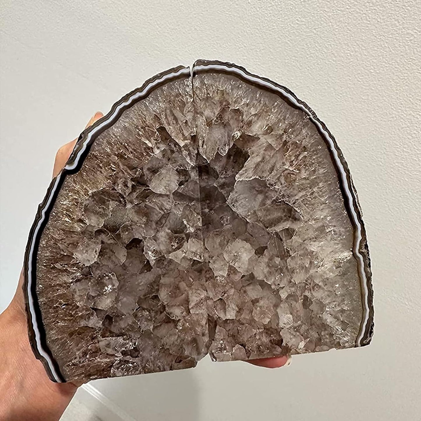 JIC Gem Dyed Blue Agate Bookends Geode Decorative Book Ends for Heavy Books with Rubber Bumpers for Office and Home Decoration Polished Small Size 2 to 3 Lbs