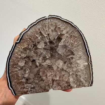 JIC Gem Dyed Blue Agate Bookends Geode Decorative Book Ends for Heavy Books with Rubber Bumpers for Office and Home Decoration Polished Small Size 2 to 3 Lbs
