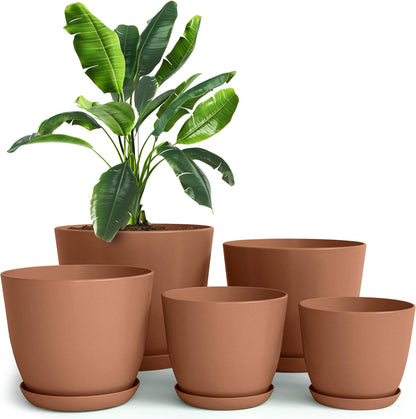 Utopia Home Plant Pots Indoor with Drainage Holes – Set of 5 White Plastic Flower Pots (7/6.6/6/5.3/4.8 Inch) – Modern Planters for Indoor Plants, Room & Office Décor, Great Stocking Stuffers