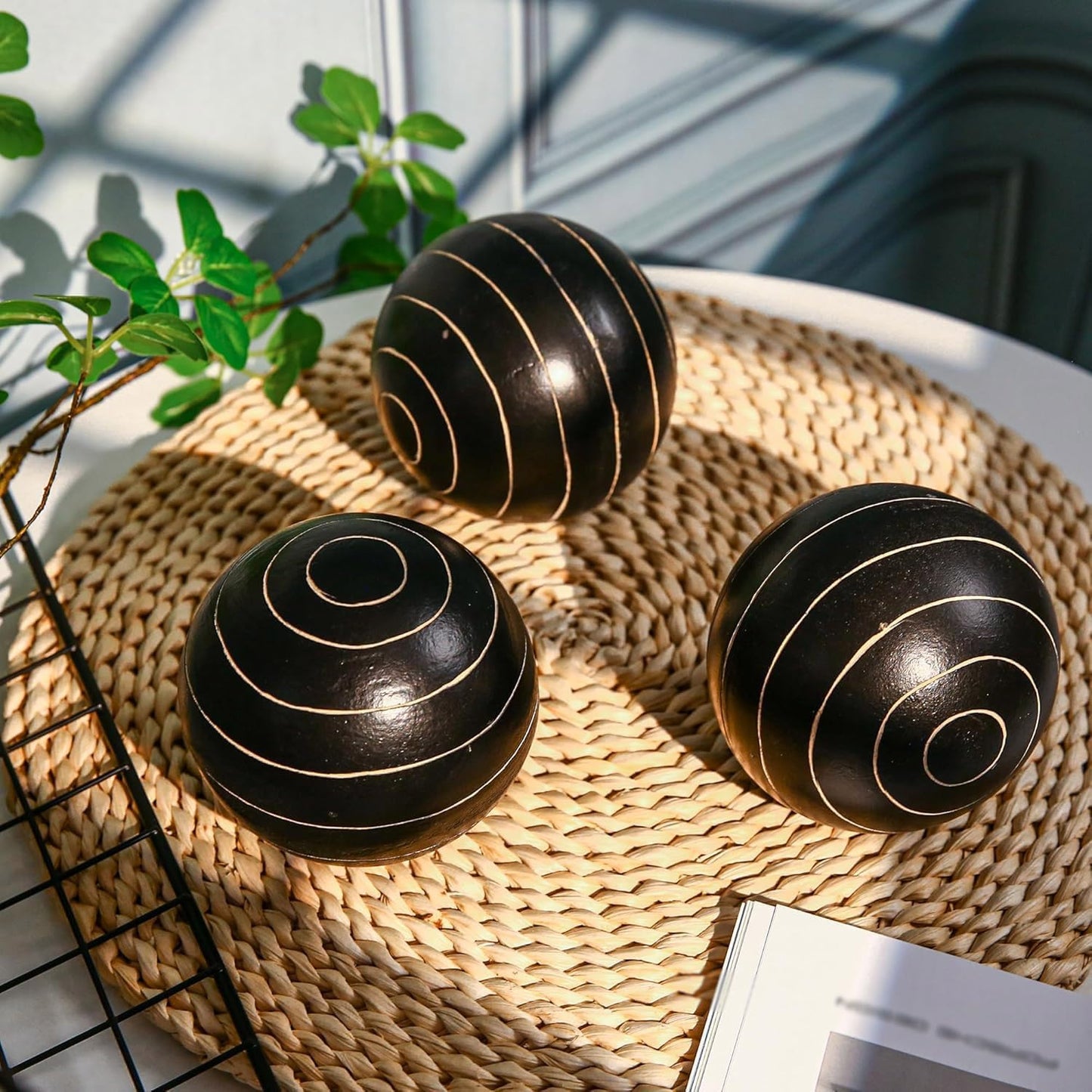 Set of 6 Decorative Orbs for Bowls and Vases - Circle Pattern - Resin Round Sphere Balls for Living, Dining Room Coffee Table Centerpiece Home Decor