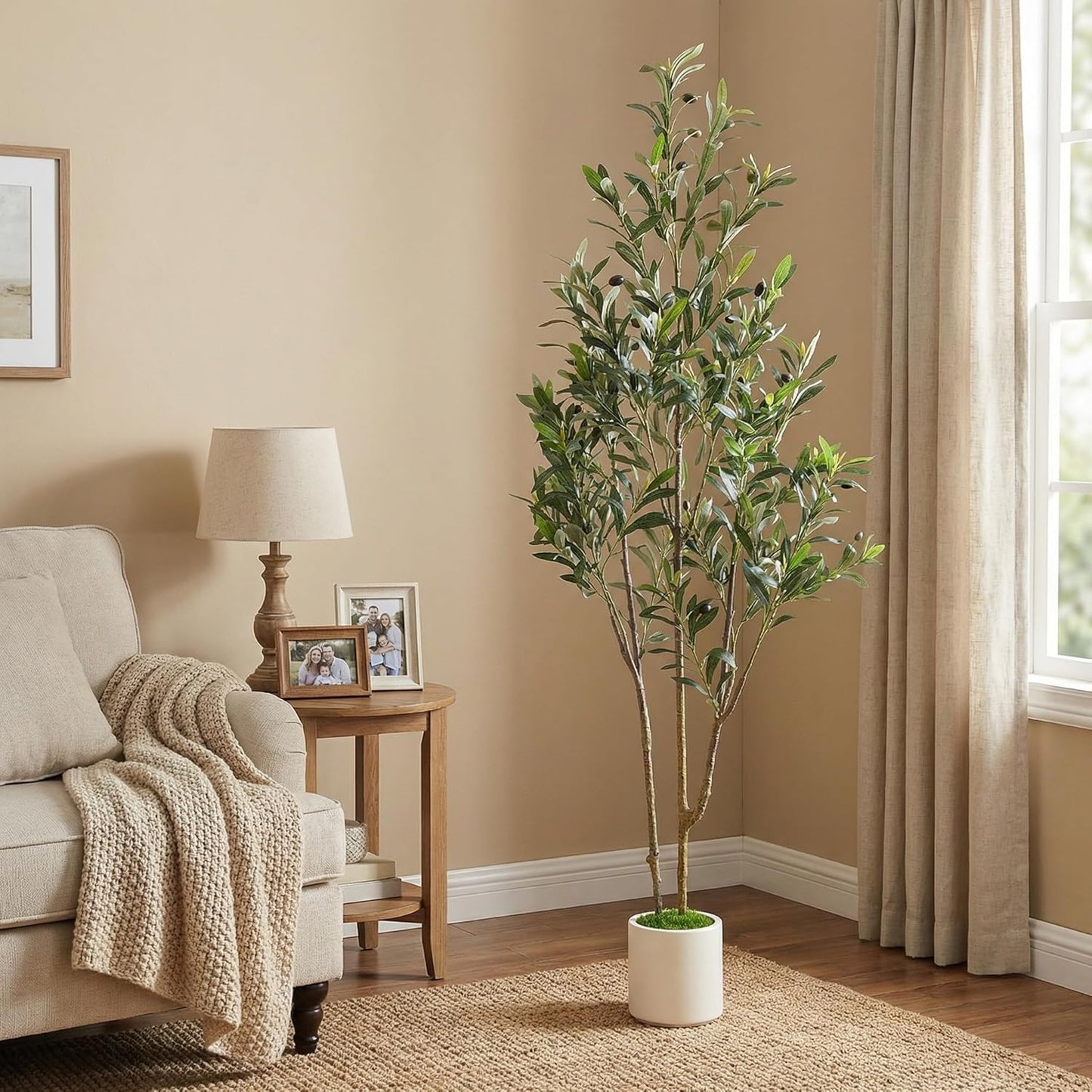 Alupssuc 5ft Olive Trees Artificial Indoor & Outdoor, Faux Olive Tree with Lively Artificial Trunk and Lifelike Fruits, Fake Potted Tree for Modern Home Office Living Room Decor