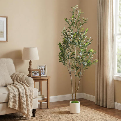 Alupssuc 5ft Olive Trees Artificial Indoor & Outdoor, Faux Olive Tree with Lively Artificial Trunk and Lifelike Fruits, Fake Potted Tree for Modern Home Office Living Room Decor