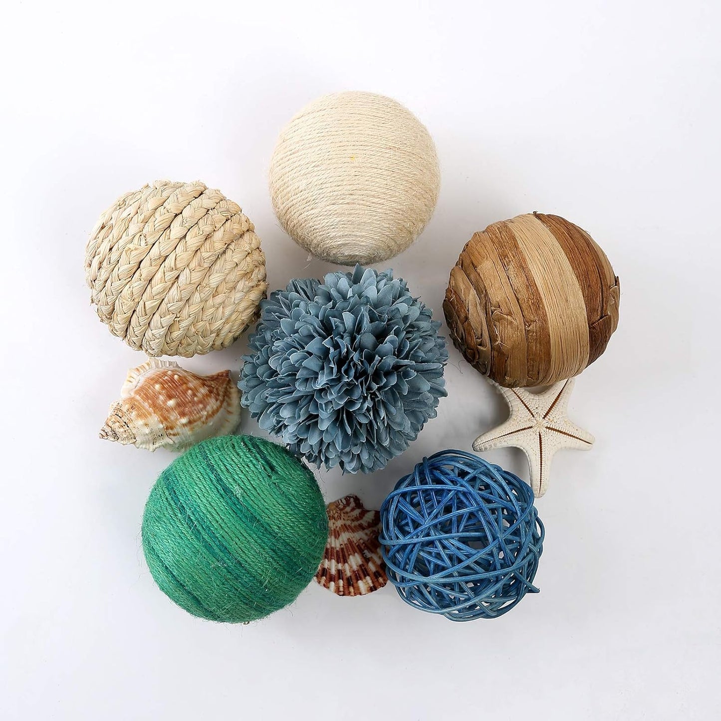 6pcs 3.5inch Woven Wicker Rattan Balls Decorative Ball Twig Orbs Green Orbs Vase Bowl Filler for Tabletop Decor (Beige White)