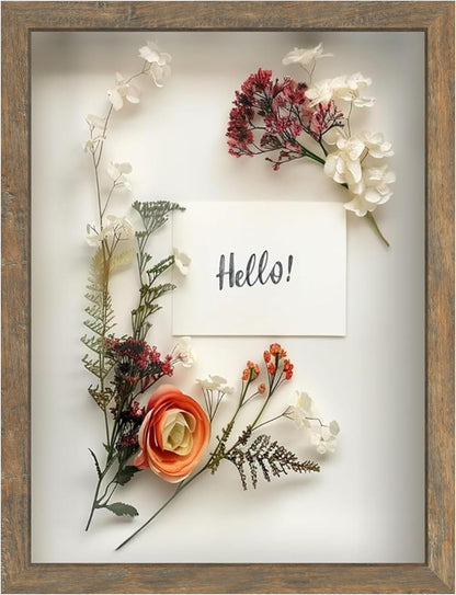 FrameWorks 11” x 14” Dark Oak Wooden Shadow Box Frame – Display Case with Soft Felt Back, Memory Box with Tempered Glass, Display Box with Elegant White Ball Push Pins, Wooden Flower Box