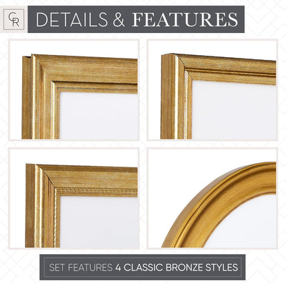Camden Reed Mixed Gallery Wall Frame Set, (2) 16x20 Inch, (1) 11x14 Inch, and (2) 8x10 Inch, 9 Piece, Brass