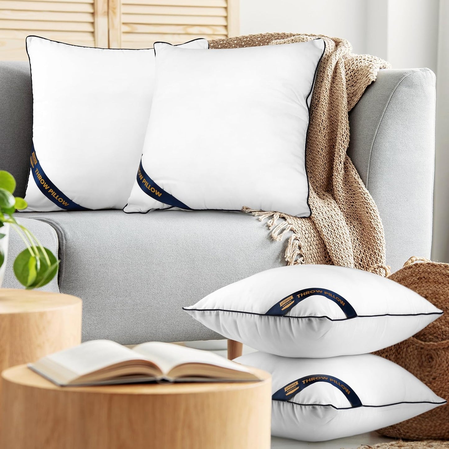 Utopia Bedding Throw Pillow Inserts (Pack of 4, White), 18 x 18 Inches Decorative Indoor Pillows for Sofa, Bed, Couch, Cushion Sham Stuffer
