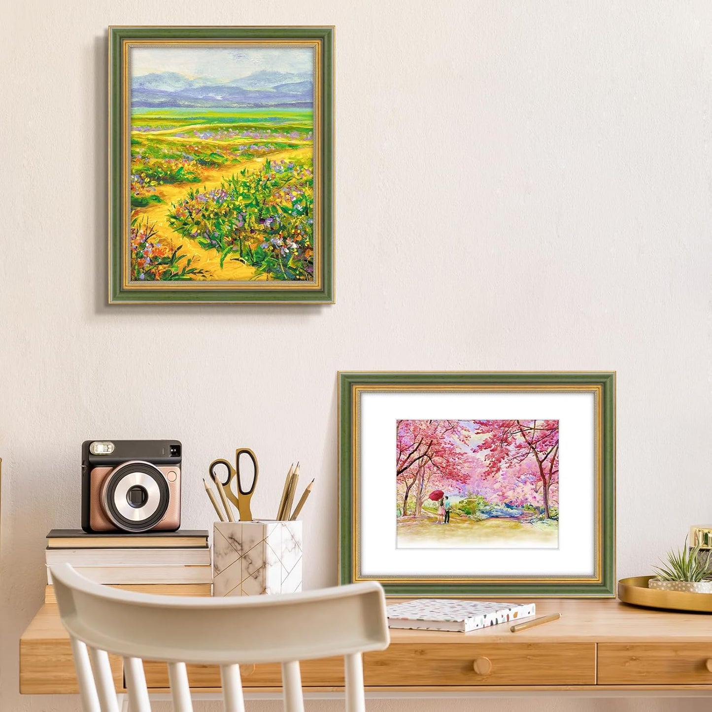 Golden State Art,11x14 Ornate Picture Frame for 8x10 Photo with Mat or 11 x 14 Prints without Mat,Real Glass Wall Display(Color:Green Gold)