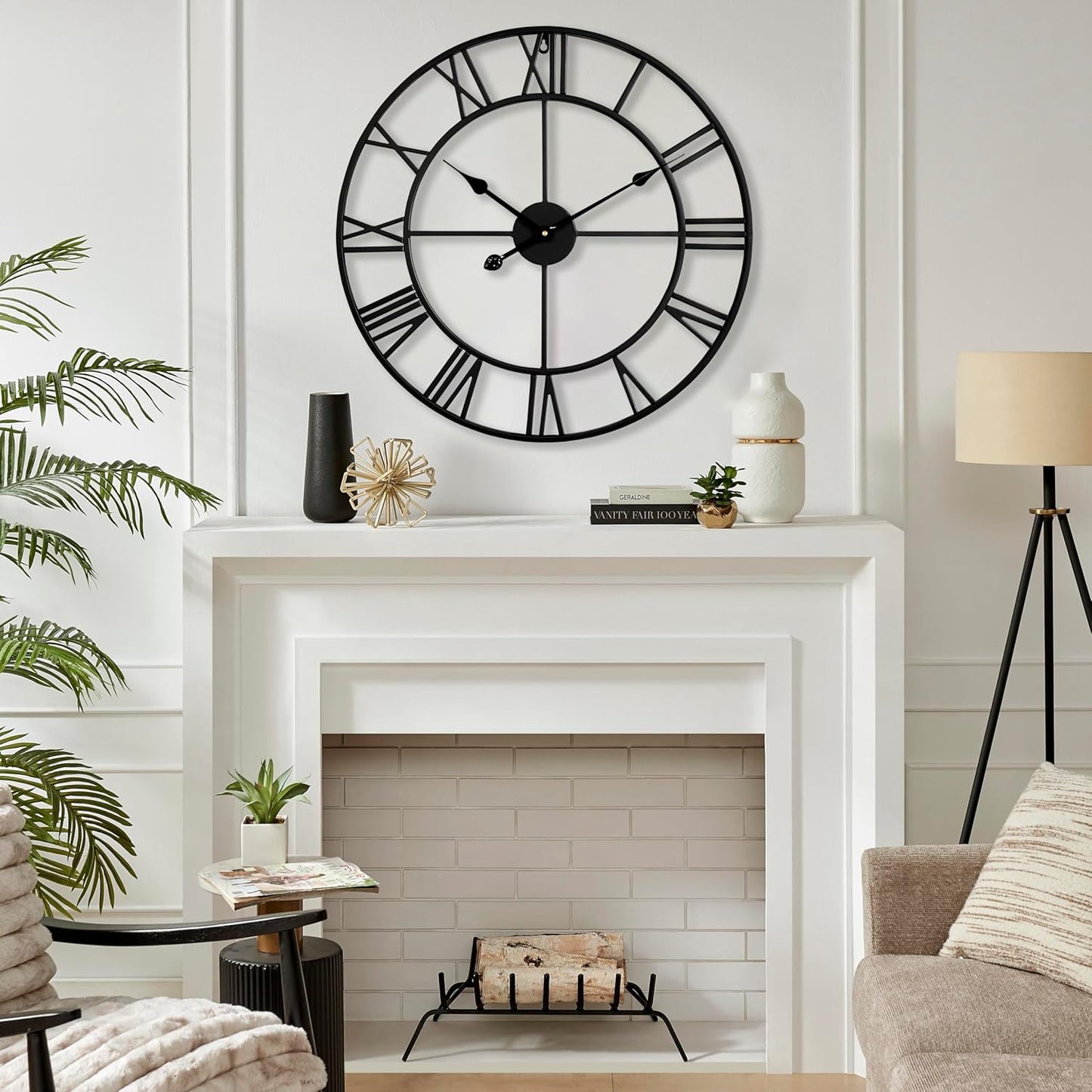 CLXEAST 30 Inch Large Wall Clock Modern, Oversized Roman Numeral Decorative Black Metal Wall Clock for Living Room Decor,House Warming Gifts New Home