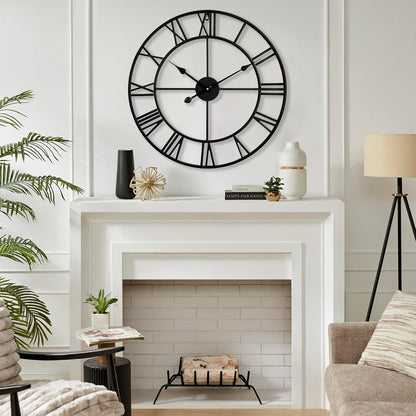 CLXEAST 30 Inch Large Wall Clock Modern, Oversized Roman Numeral Decorative Black Metal Wall Clock for Living Room Decor,House Warming Gifts New Home
