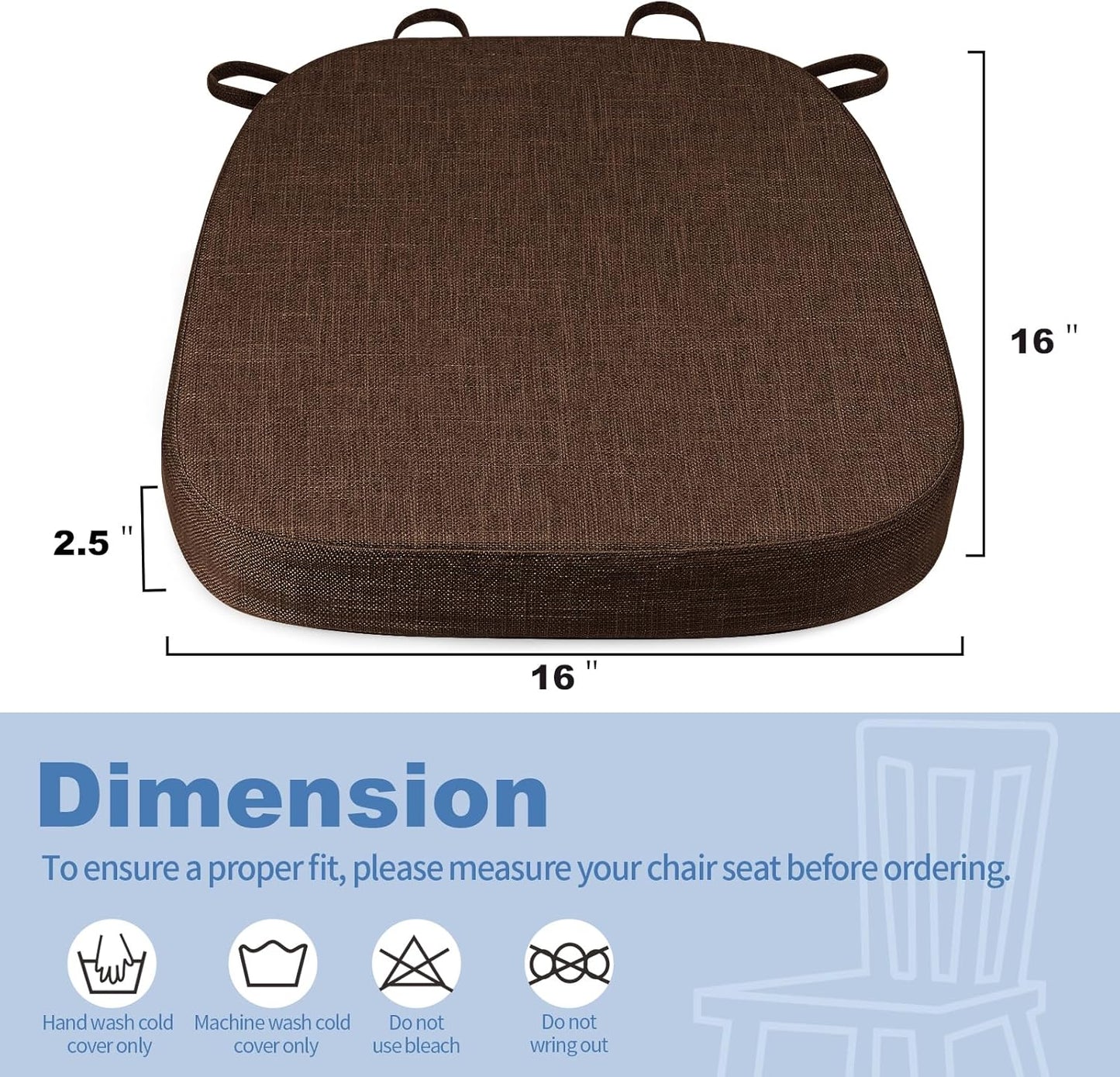 BUYUE Thickened 2.5" Friendly Woven Fabric Dining Chair Cushion, U-Shape High Density Foam Comfortable Chair Pad for Kitchen, Slip Resistant Indoor Seat Cushion (1 Piece, Dark Gray)