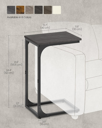 VASAGLE C-Shaped End Table, Small Side Table for Couch, Sofa Table with Metal Frame for Living Room, Bedroom, Bedside, Rustic Brown and Black