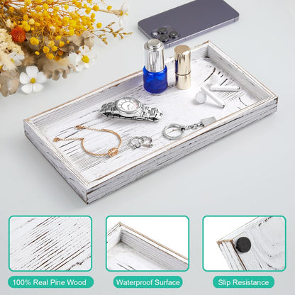 ALELION 11.7" Bathroom Vanity Tray for Counter - Acacia Wood Decorative Tray for Toilet Tank Makeup Perfume Jewelry Catchall Coffee Table - Wooden Kitchen Countertop Organizer for Soap Dispenser