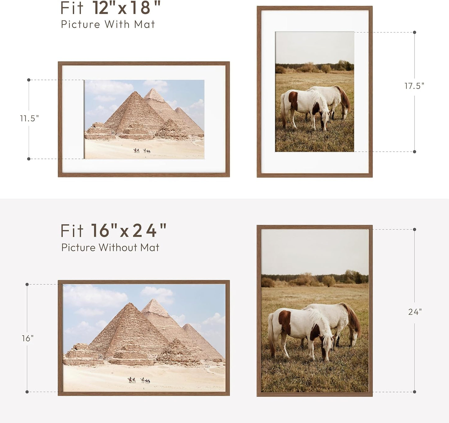5x7 Picture Frame, Solid Oak Wood 5 x 7 Photo Frame with Mat to 4x6, 7x5 Picture Frames for Wall and Tabletop Display, (Walnut Set of 1)
