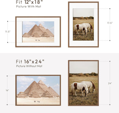5x7 Picture Frame, Solid Oak Wood 5 x 7 Photo Frame with Mat to 4x6, 7x5 Picture Frames for Wall and Tabletop Display, (Walnut Set of 1)