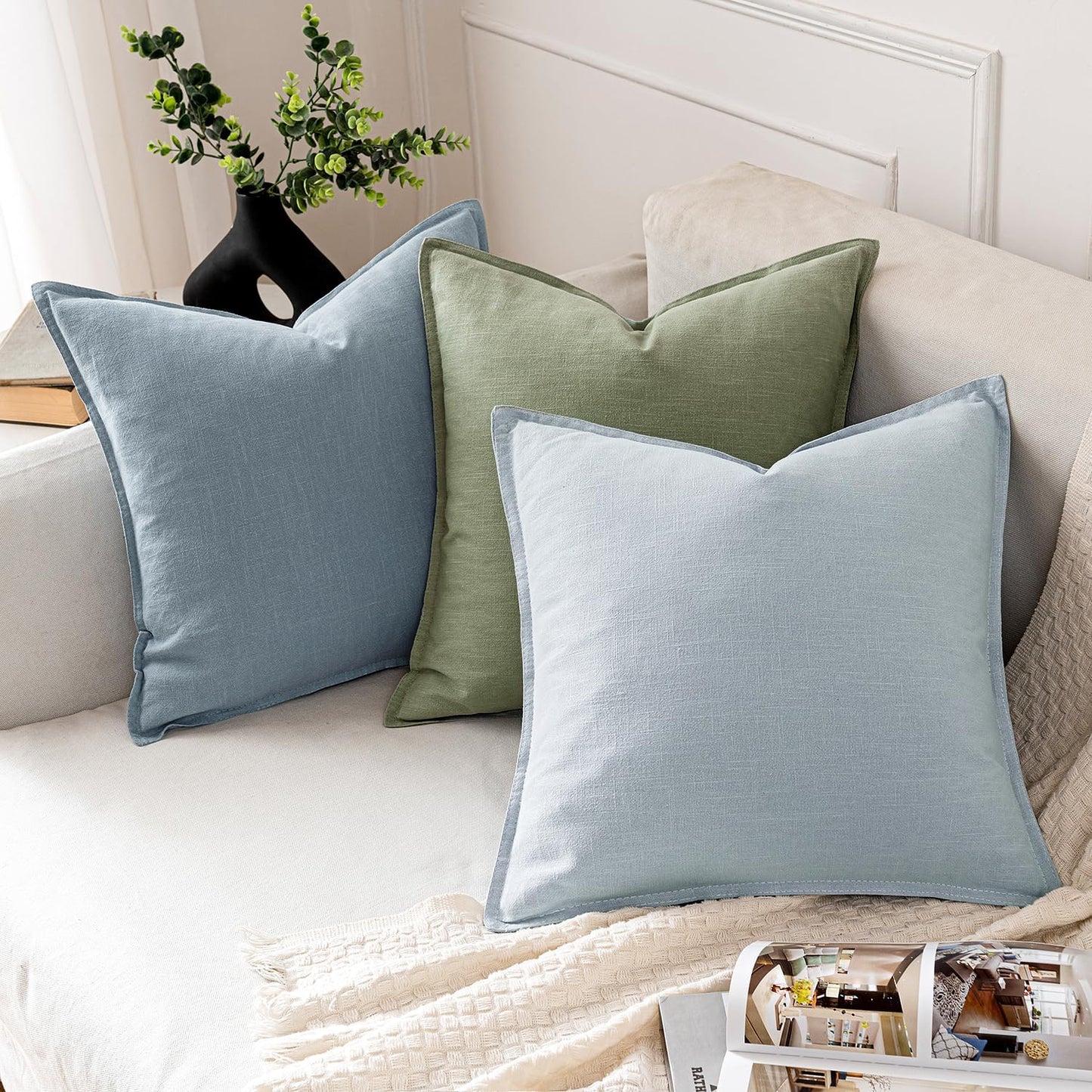 MIULEE Decorative Linen Euro Sham Pillow Covers 26x26 Cream White Boho Farmhouse Neutral Couch Throw Pillows for Bed Pack of 2 Accent Modern Pillowcase Sofa Livingroom Home Decor