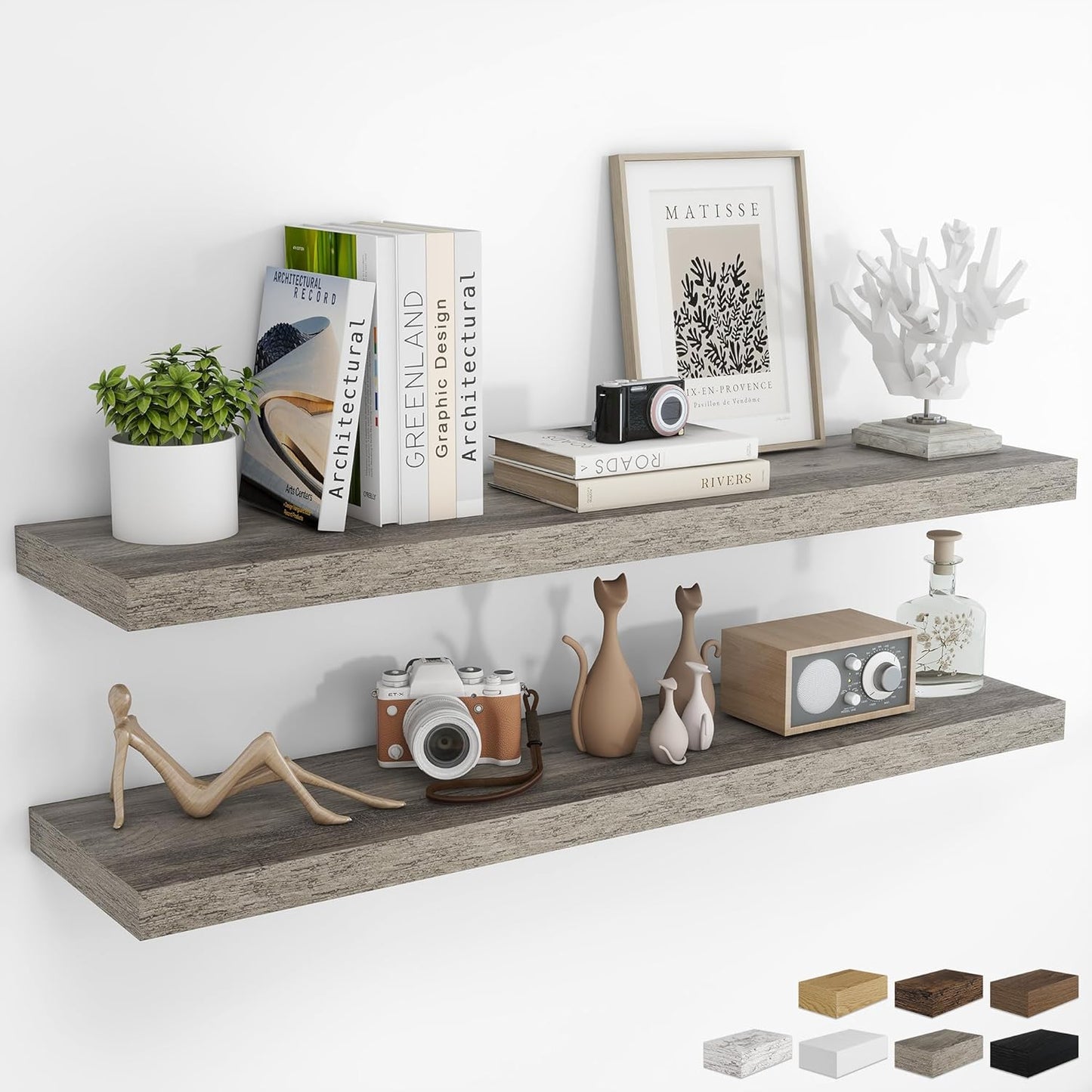 RICHFOCUS 72Inch Floating Shelves for Wall 2 Pack Shelves for Bedroom|Kitchen|Bathroom Wall Mounted Rustic Wood Floating Shelf with Invisible Brackets for Books|Storage|Decor, Rustic Brown