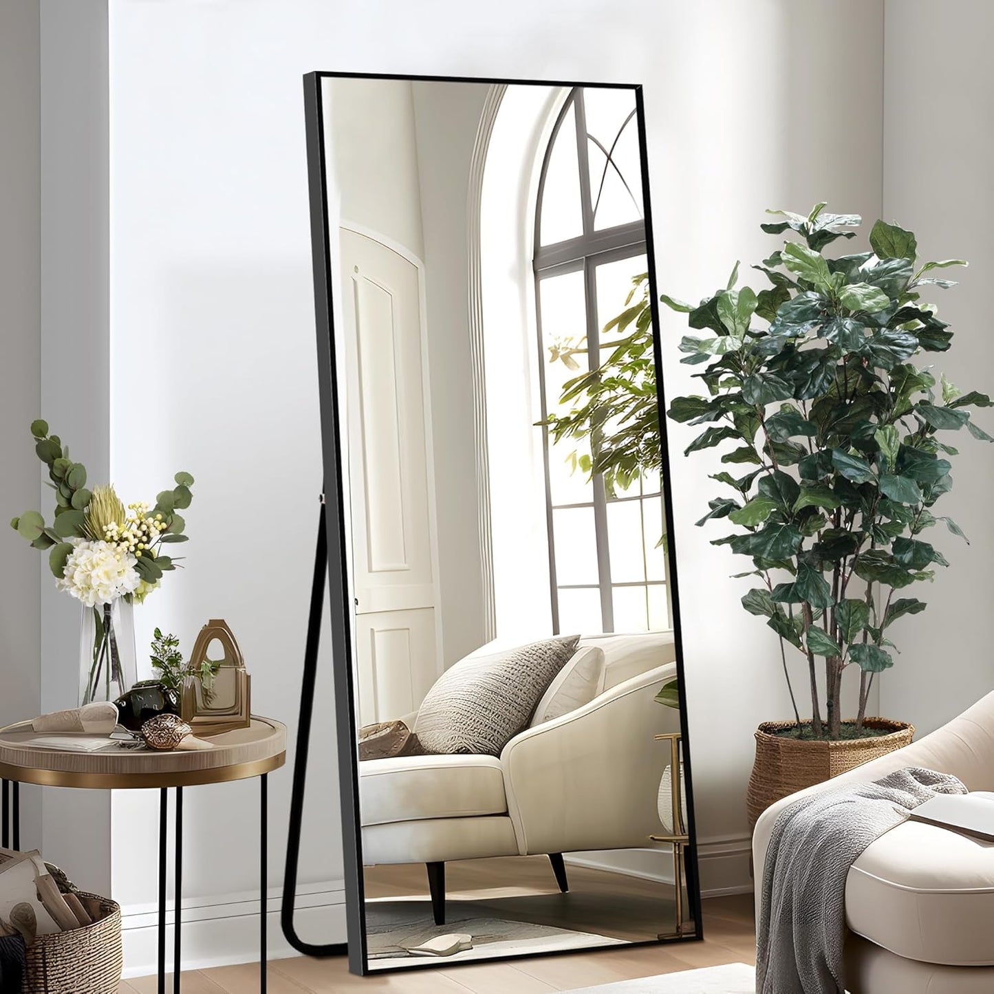 NicBex Full Length Mirror with Stand, 56"x19" Aluminum Alloy Frame Floor Mirror, Black, Shatter-Proof Glass - Free Standing, Leaning Against Wall or Wall-Mounted, for Bedroom Living Room Dressing Room