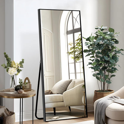 NicBex Full Length Mirror with Stand, 56"x19" Aluminum Alloy Frame Floor Mirror, Black, Shatter-Proof Glass - Free Standing, Leaning Against Wall or Wall-Mounted, for Bedroom Living Room Dressing Room