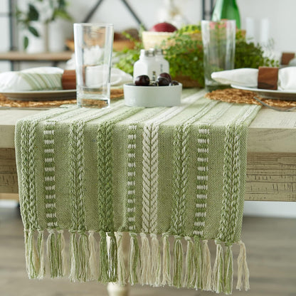 DII Farmhouse Braided Stripe Table Runner Collection, 15x72 (15x77, Fringe Included), Black