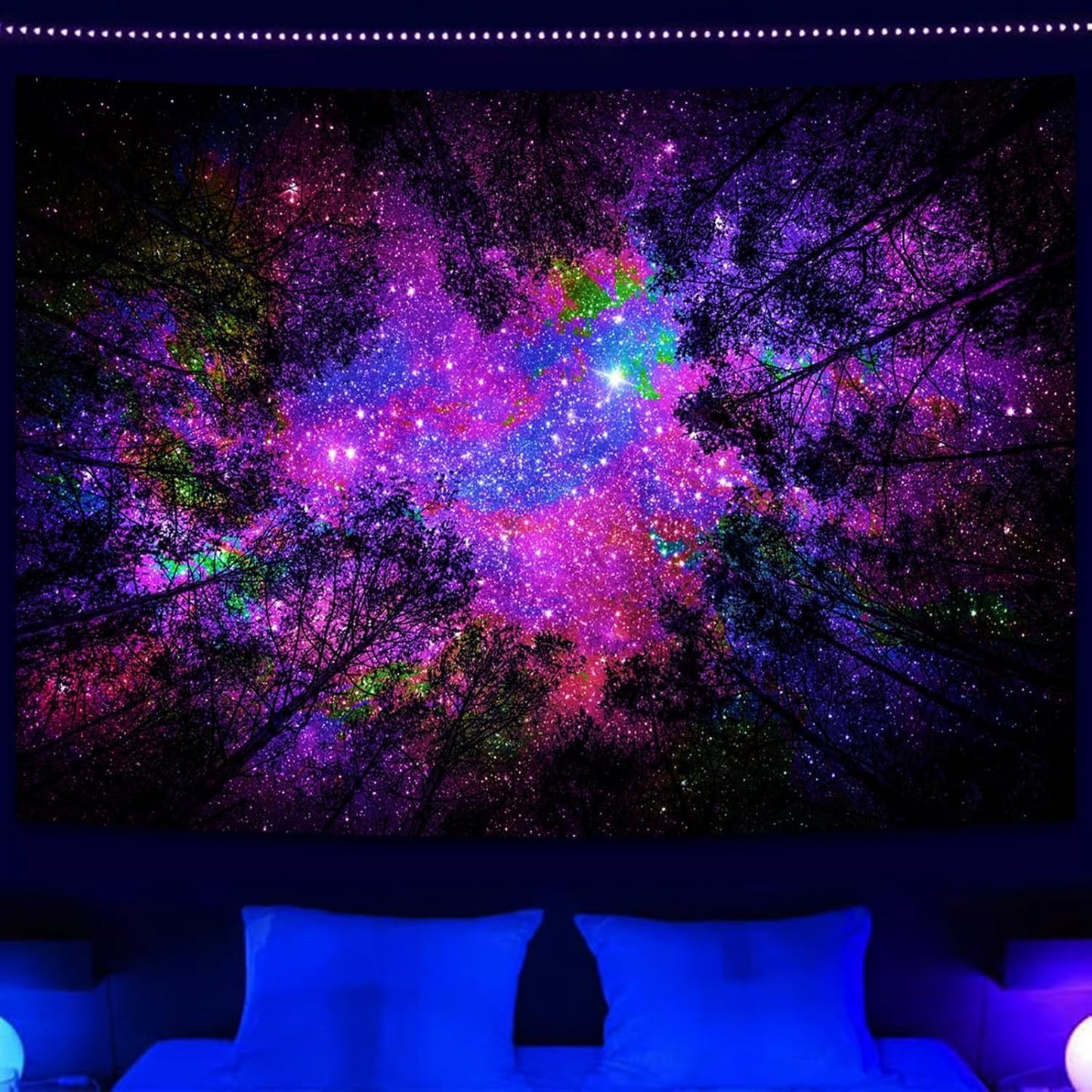 Miytal Blacklight Waterfall Tapestry - UV Reactive Glow in the Dark Neon Forest Wall Hanging, Vibrant Nature Landscape Wonderland for Bedroom, Living Room Decor - 51.2" x 59.1"