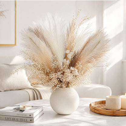 30pcs Pampas Grass Decor,21" Artificial Pompous Grass Bulk,Small Vase Filler Pompas Grass for Home Wedding Living Room Wall Party Decoration (Beige,Light Brown, 21 Inch 30 Pcs)