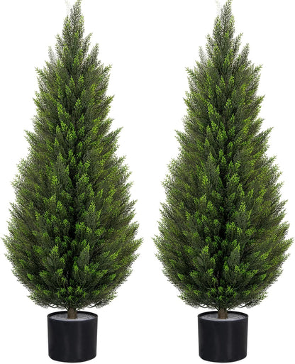 VIVATREES 3FT Artificial Topiary Cedar Trees, UV-Resistant Faux Evergreen Outdoor Plants, Artificial Pine Tree for Outdoor Front Porch Patio Entryway Decor, Set of 2