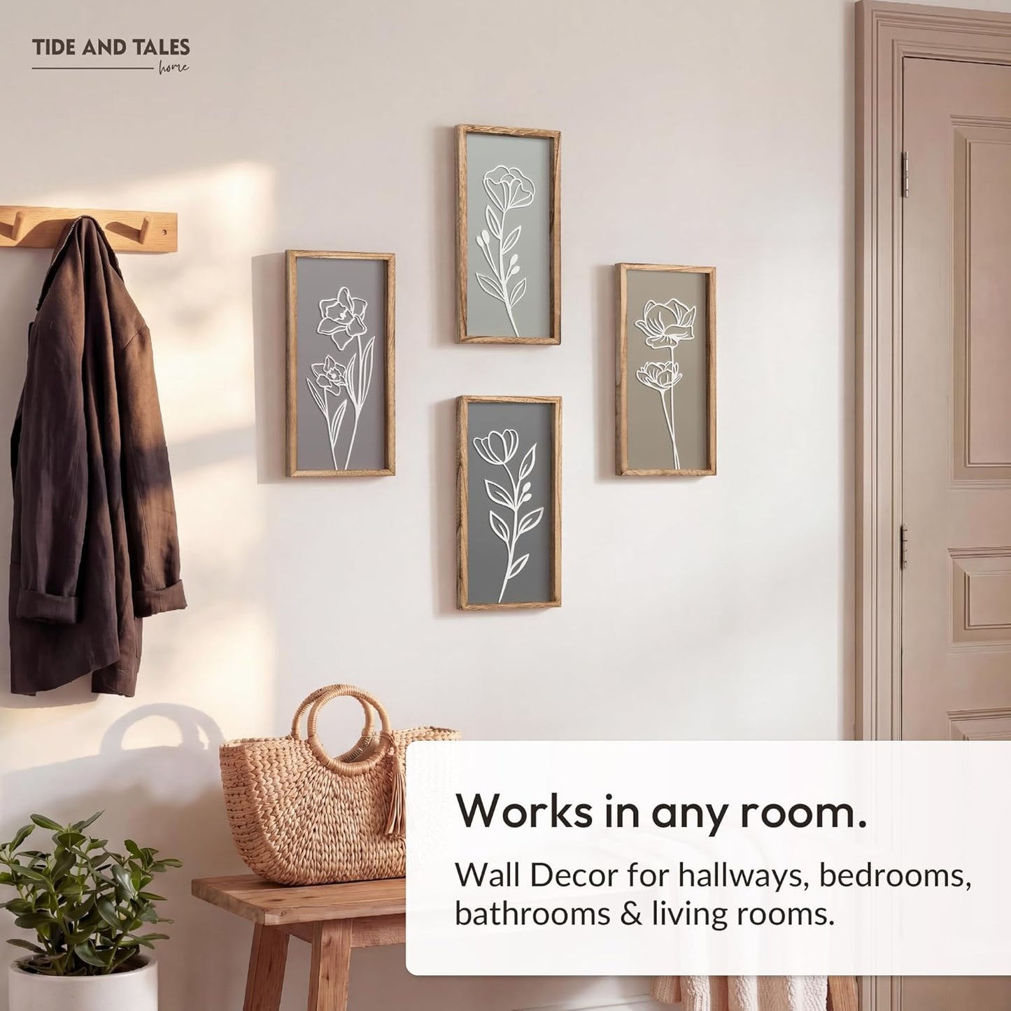3D Floral Green Wall Art (Set of 2) Lightweight, Wooden Ready-to-Hang Boho Framed Wall Art for Bathroom, Bedroom, Living Room or Office – Premium Sage Green Farmhouse Decor – Gift-Boxed