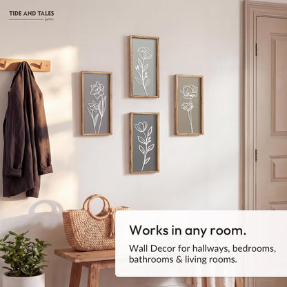 3D Floral Green Wall Art (Set of 2) Lightweight, Wooden Ready-to-Hang Boho Framed Wall Art for Bathroom, Bedroom, Living Room or Office – Premium Sage Green Farmhouse Decor – Gift-Boxed