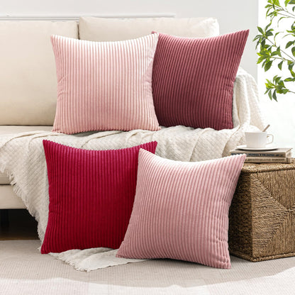MIULEE Boho Farmhouse Sage Green Throw Pillow Covers 18x18 Inch Set of 4 Mordern Nordic Cushion Covers Soft Corduroy Spring Home Decor for Couch Bed Sofa Living Room Forest Green