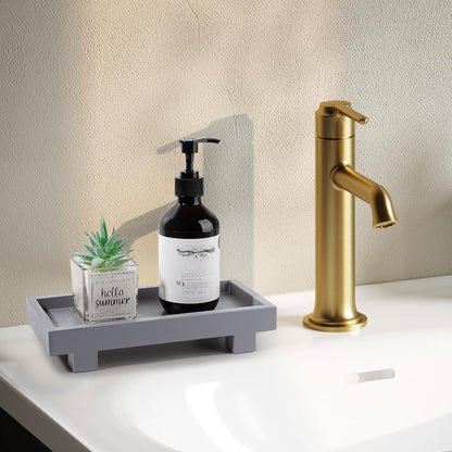 Decorative Tray Small Pedestal Stand Farmhouse Bathroom Decor Wooden Riser Display Stand for Vanity, Kitchen Countertop, Sink, 9.4 * 4.7 White