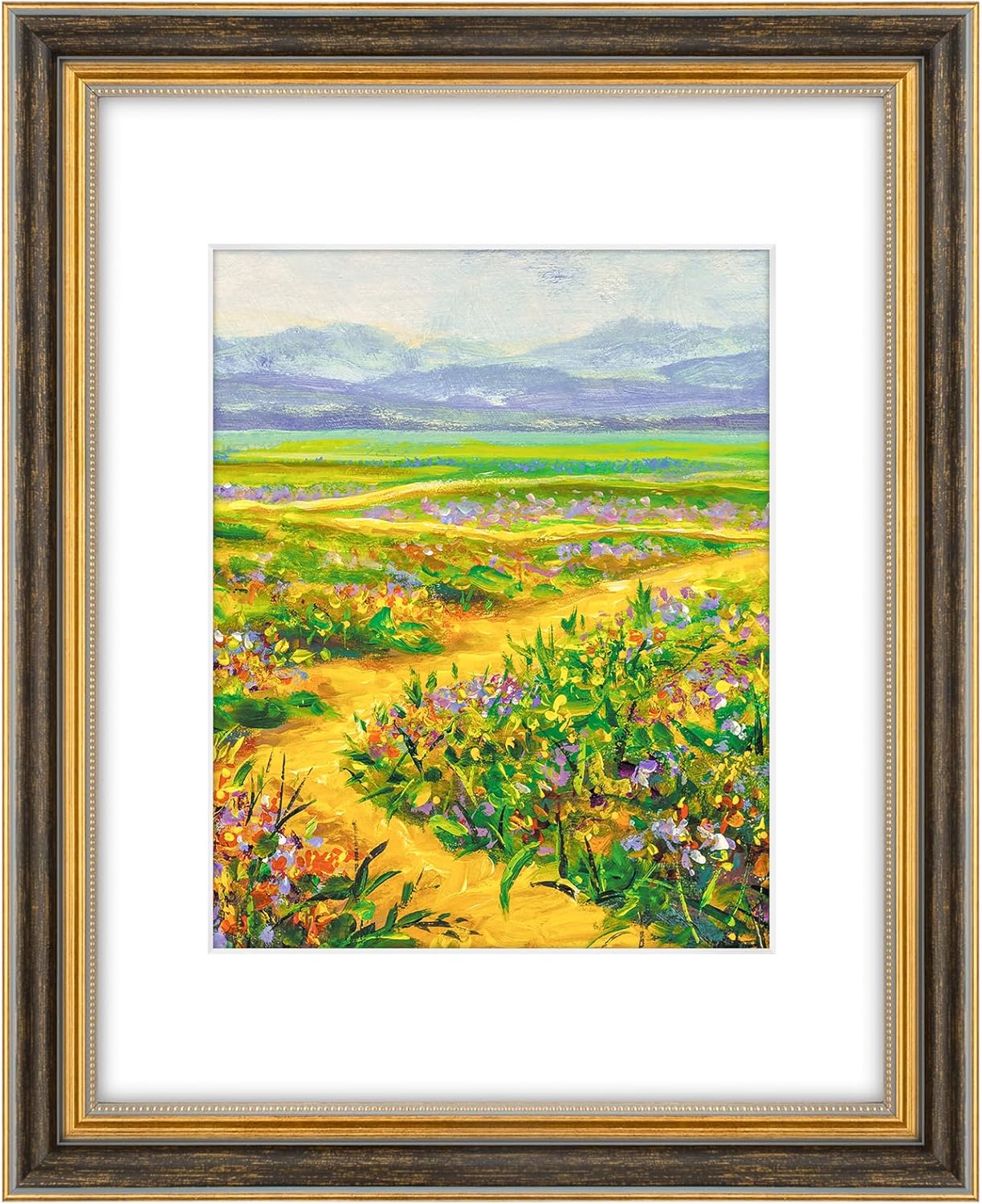 Golden State Art,11x14 Ornate Picture Frame for 8x10 Photo with Mat or 11 x 14 Prints without Mat,Real Glass Wall Display(Color:Green Gold)