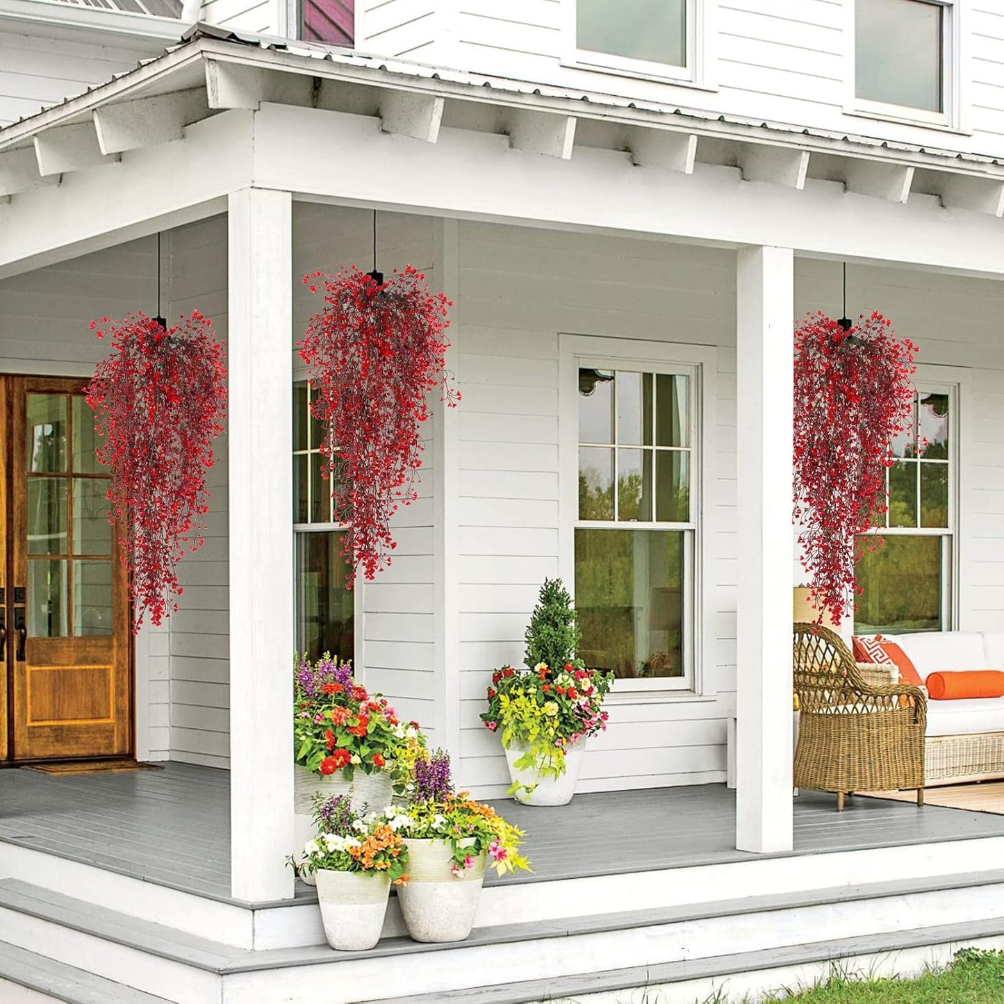 RECUTMS Fake Hanging Plants Artificial Ferns for Outdoor Hanging Faux Plants Vine Ivy Faux Fern Hanging Vines Wall Plants for Home Garden Party Wedding Decor (White 4P)