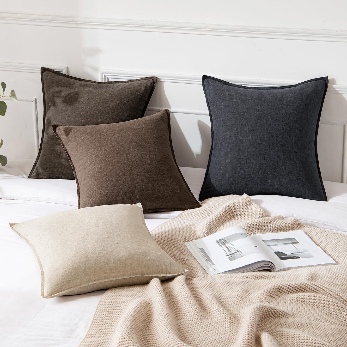 MIULEE Decorative Linen Euro Sham Pillow Covers 26x26 Cream White Boho Farmhouse Neutral Couch Throw Pillows for Bed Pack of 2 Accent Modern Pillowcase Sofa Livingroom Home Decor
