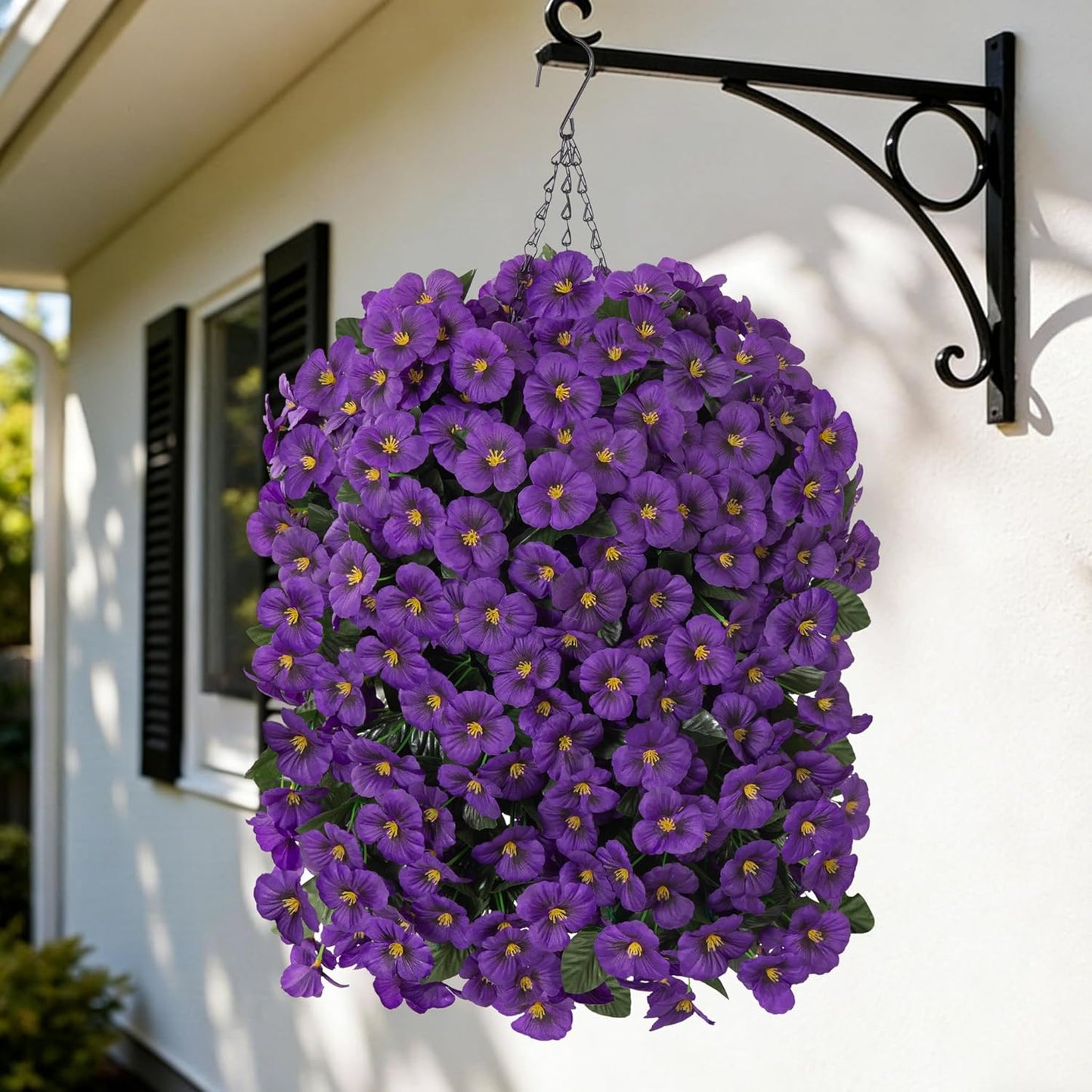 HyeFlora Artificial Flowers for Outdoors, 2pcs Faux Silk Pansies Flowers UV Resistant Fake Hanging Flower Plants for Outside Planters Porch Yard Patio Window Box (Mix Purple)