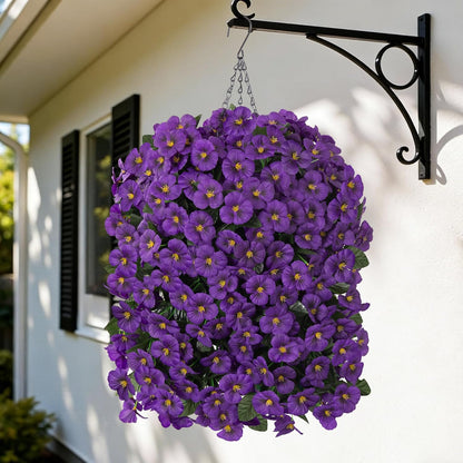 HyeFlora Artificial Flowers for Outdoors, 2pcs Faux Silk Pansies Flowers UV Resistant Fake Hanging Flower Plants for Outside Planters Porch Yard Patio Window Box (Mix Purple)