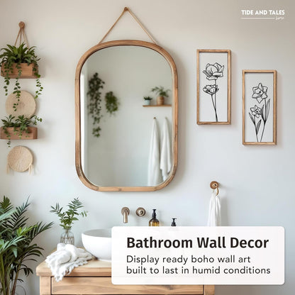 3D Floral Green Wall Art (Set of 2) Lightweight, Wooden Ready-to-Hang Boho Framed Wall Art for Bathroom, Bedroom, Living Room or Office – Premium Sage Green Farmhouse Decor – Gift-Boxed