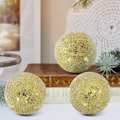 3Pcs Mosaic Glass Orbs Decorative Balls Set 8.5cm/3.35inch Blue Sphere Wedding Party Home Decor Table Centerpiece