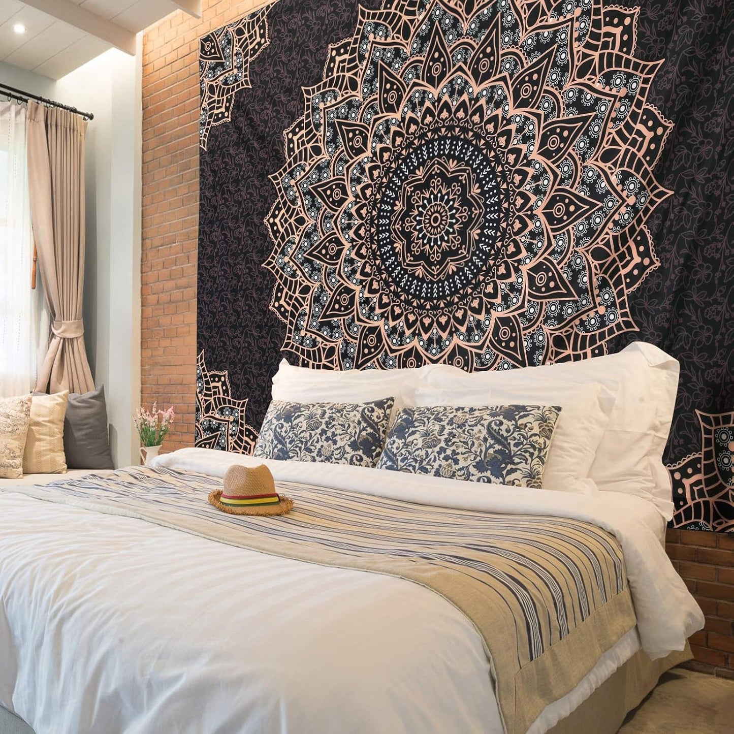 Black Mandala Tapestry Wall Hanging Psychedelic Wall Tapestry Aesthetic Indian Hippie Decor Bohemian Art Boho Home Decoration for Bedroom,Living Room,Dorm